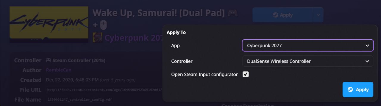 Advanced apply dialog